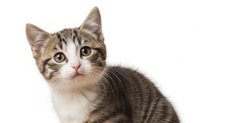 Obraz premium Adorable Tabby Kitten Close-Up Portrait of a Curious Young Cat