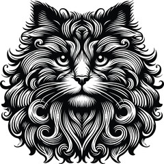 Ornamental Cat Line Art Hand-Drawn Intricate Cat Illustration