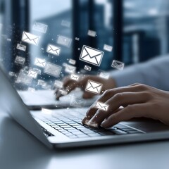 Person Typing on Laptop with Email Icons