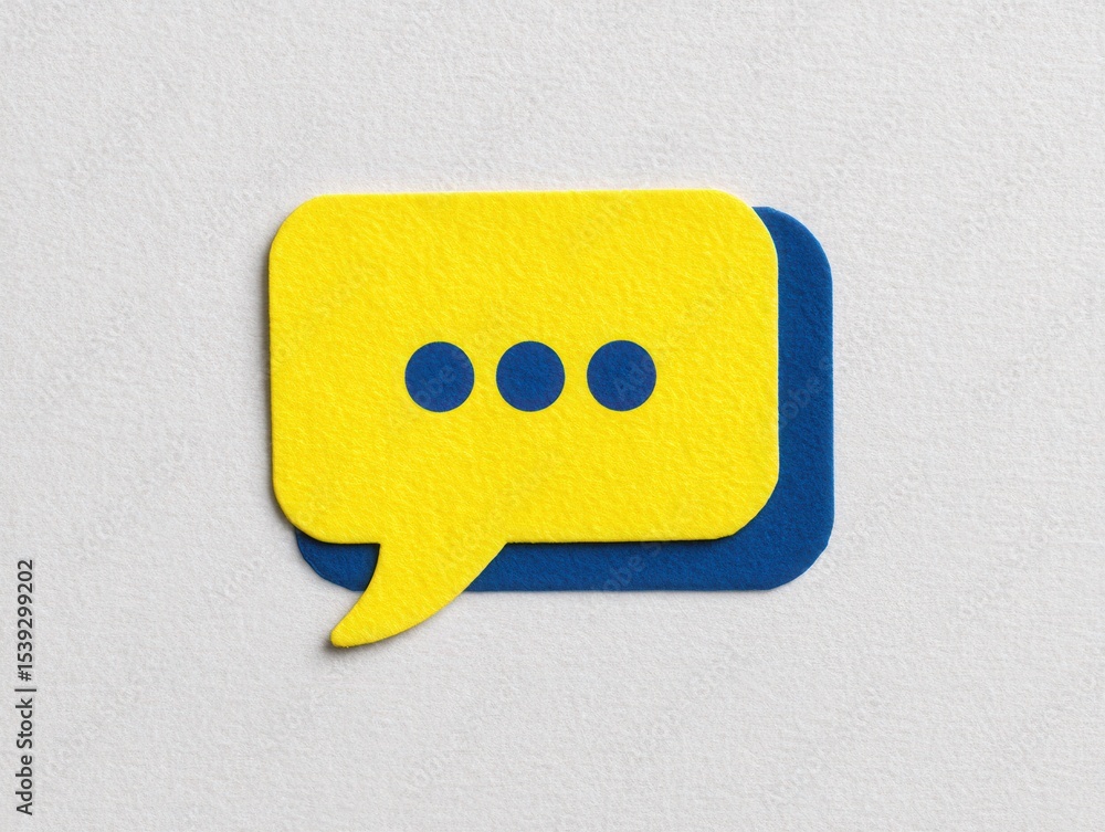 Poster bright yellow speech bubble with blue background representing communication ideas and digital intera