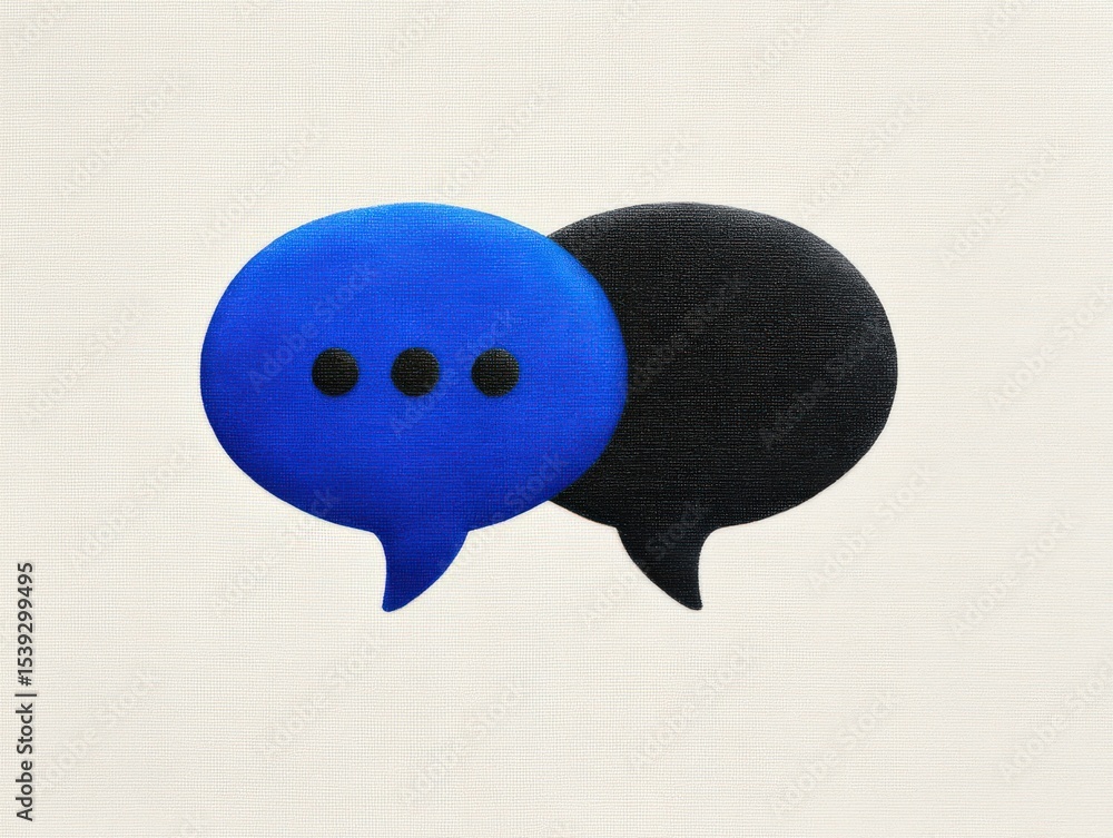 Poster engaging communication bubbles illustrating conversational dynamics with blue and black colors repre