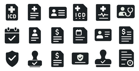Medical and healthcare solid icons set – flat, filled, hospital and clinic symbols