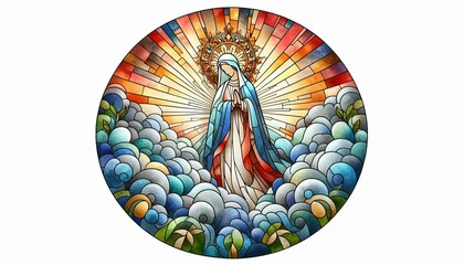 Naklejka premium Virgin mary stained glass art religious christian illustration