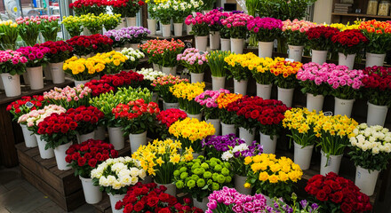 Fototapeta premium Colorful floral display at a florist shop.