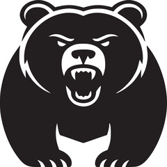 Illustration of a black bear with its mouth open on a light background in a cartoon style