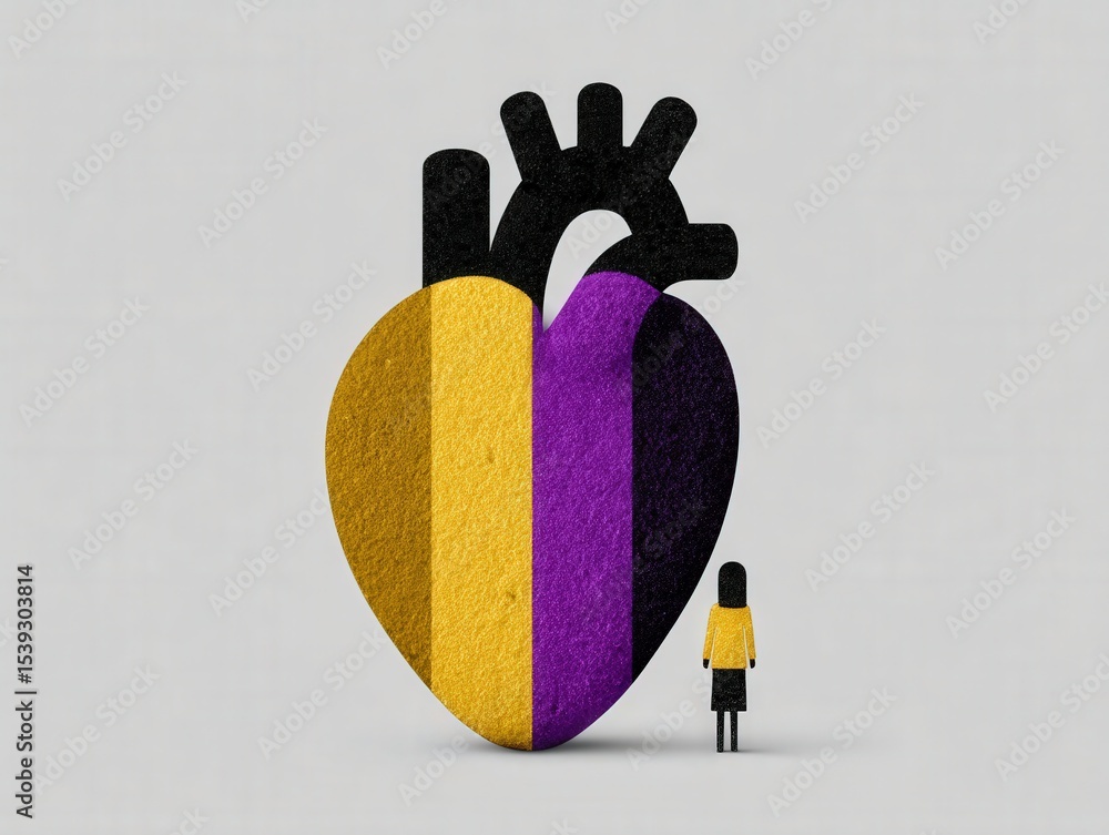 Poster a captivating illustration of a large heart symbolizing inclusivity with distinctive colors represen