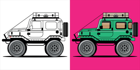 jeep of Car , children's coloring book. Coloring book with cute cartoon Car pictures. Vector illustration with colored background. was created on June 9, 2025 in Cirebon, West Java, Indonesia