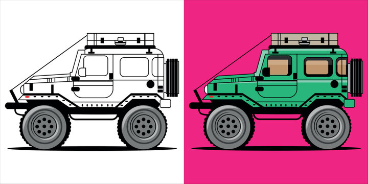 jeep of Car , children's coloring book. Coloring book with cute cartoon Car pictures. Vector illustration with colored background. was created on June 9, 2025 in Cirebon, West Java, Indonesia