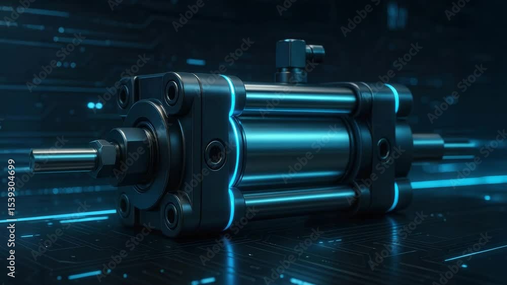 Aufkleber futuristic computer engineering technology with metallic pneumatic cylinder and automation machine g