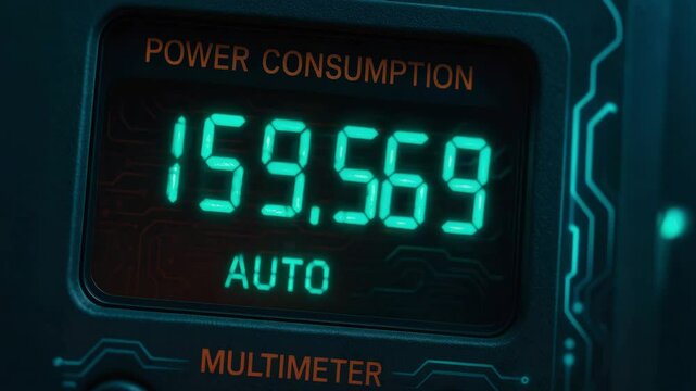 Power consumption measurement on digital multimeter display for precise electronic device reading in computer engineering environment