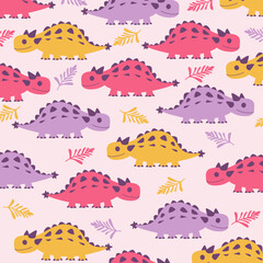 colorful seamless pinacosaurus cute  pattern design for kids apparel