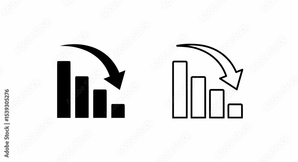 Poster this high-quality vector image features two simple downward-trending bar chart icons: a solid black 