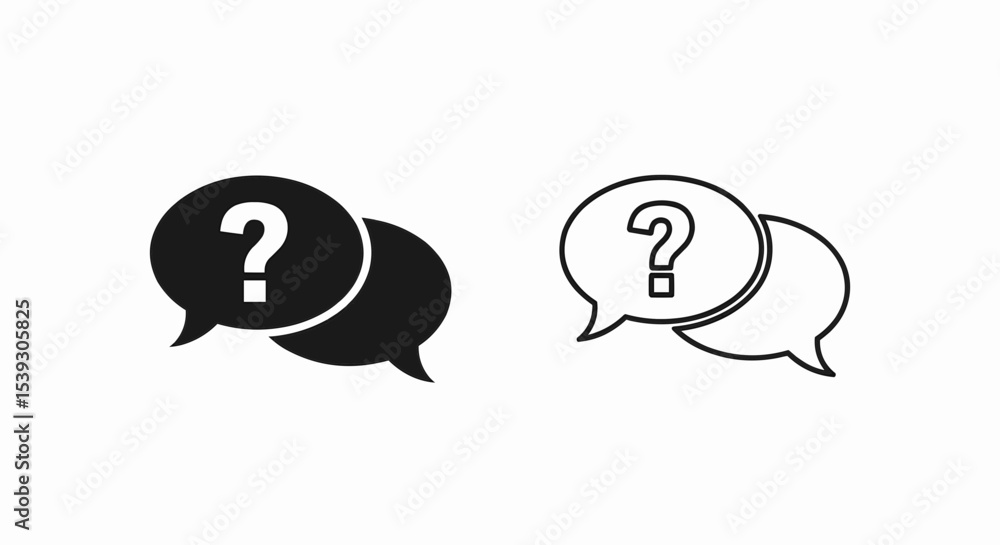 Poster this high-quality vector image features two minimalist question mark speech bubble icons: a solid bl