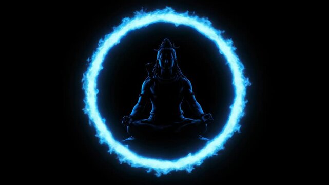 Lord Shiva Meditation in Energy Aura Animation on Black Background for Spirituality