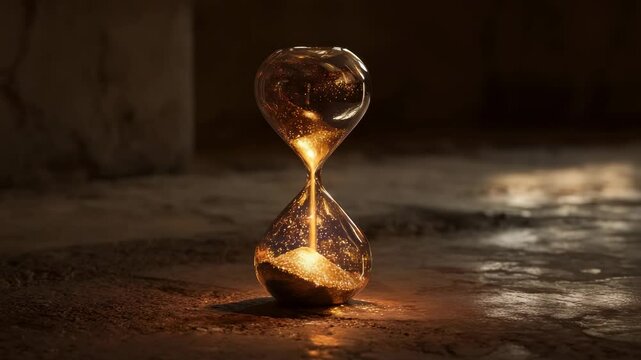Hourglass golden sand passing time