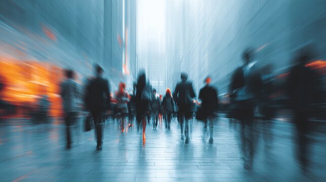 abstract motion blur image of business people crowd walking at corporate office in city downtown, business marketing, blurred background, business finance center concept. High quality - Powered by Adobe