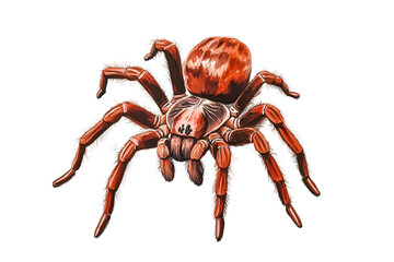 Detailed illustration of a red tarantula spider with realistic hairs isolated on transparent background