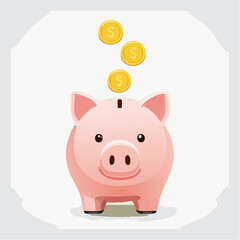 A clean piggy bank vector with coins dropping in, symbolizing saving money and financial awareness.