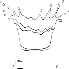 A stylized illustration of a liquid splash with ripples on a light gray and white background