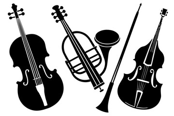 String and brass instruments silhouette collection