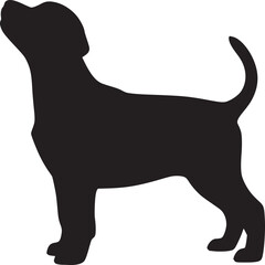 Silhouette of a dog standing with its head tilted upward against a white background simple design