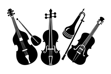 String instrument icons violin viola cello and bow