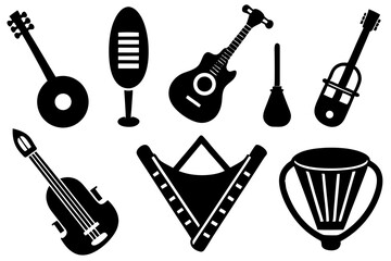 Collection of black and white musical instrument icons