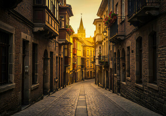 Fototapeta premium Historic European Street with Old Buildings 