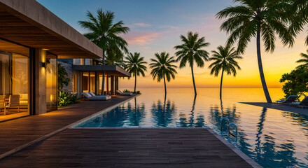 Fototapeta premium Luxury Tropical Villa with Infinity Poo