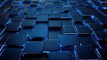 Fototapeta premium Hightech surface made of digital blue tiles with glowing edges creating futuristic and sleek pattern with depth and shine