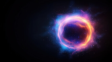 Obraz premium Glowing fiery ring with vibrant purple and blue hues surrounded by sparkling stars creates mesmerizing cosmic energy effect