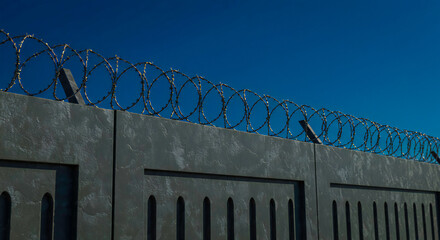 Modern Security Wall with Barbed Wire
