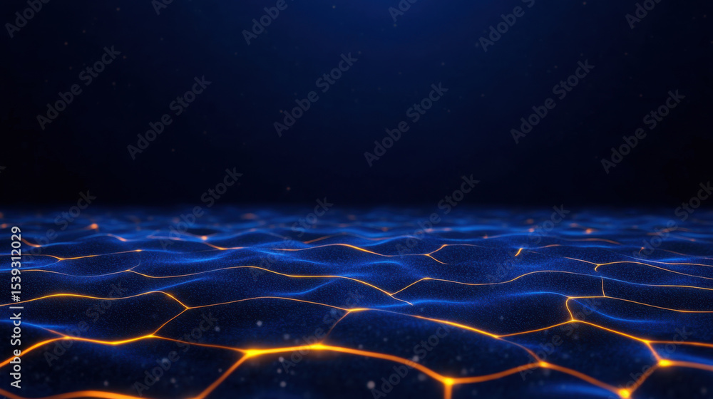Aufkleber digital blue energy grid with glowing orange lines creating futuristic cyberstyle network pattern in