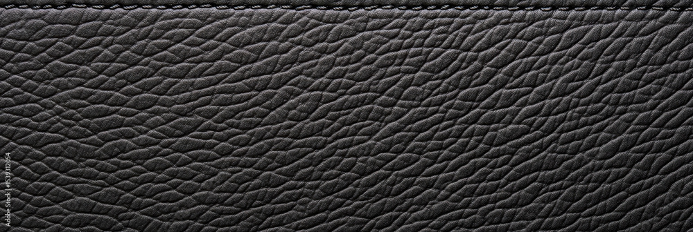 Poster dark charcoal textured background with thin border, showing detailed leather surface with natural gr