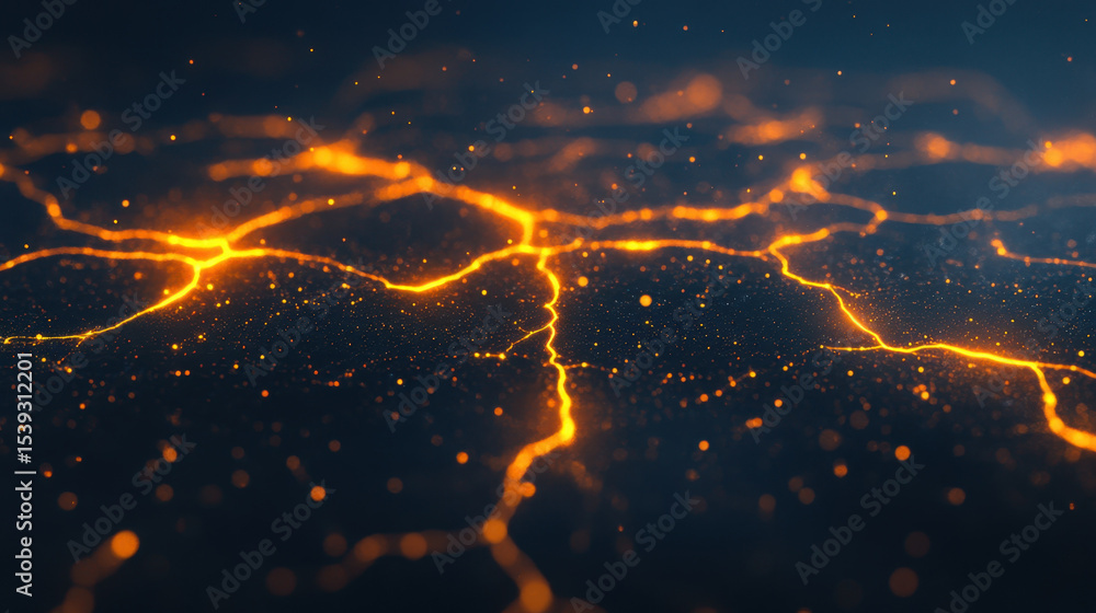 Aufkleber Glowing orange technoorganic patterns spread dynamically across dark surface, creating vibrant and energetic abstract network effect