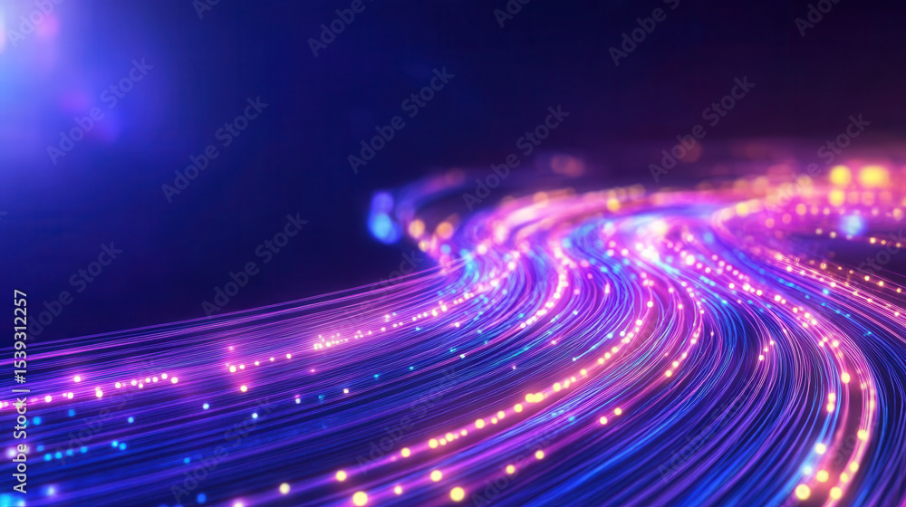 Aufkleber endless loop of luminous fiber optic strands pulsing with vibrant purple and blue light creating dyn