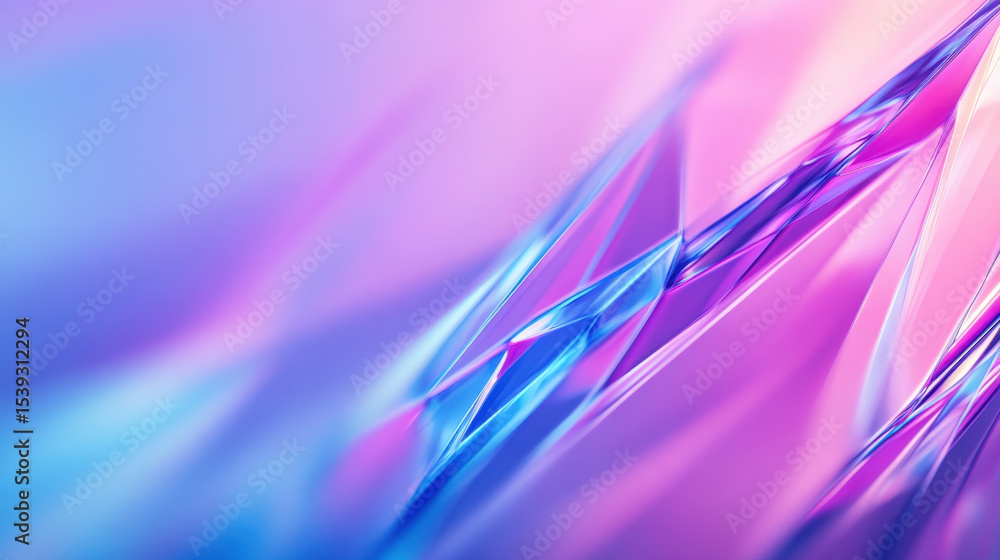 Poster floating holographic prisms shifting color in soft pink and blue tones create dreamy and vibrant abs