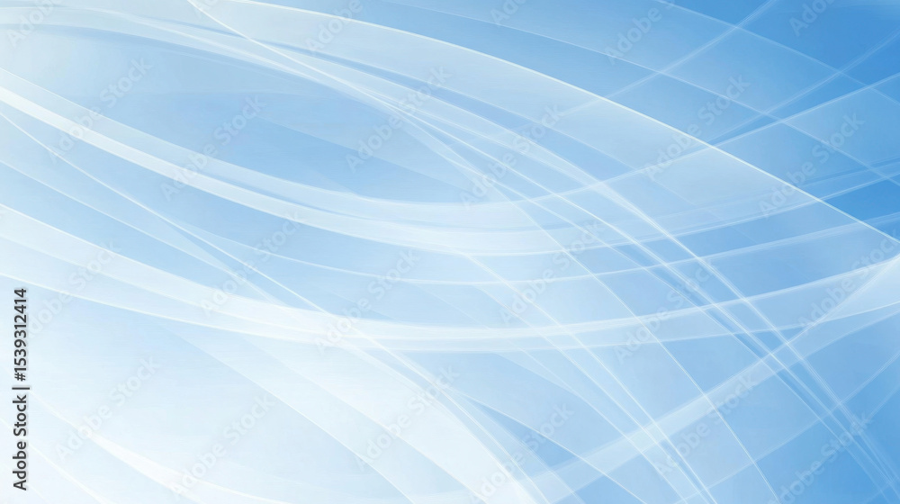 Aufkleber Light blue and white abstract background with smooth transparent wave lines creating calm and flowing design for modern use