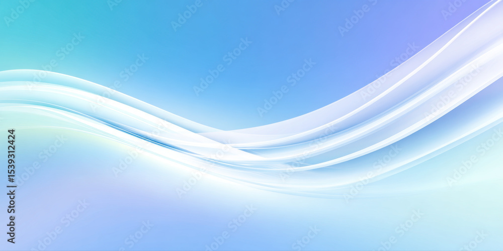 Aufkleber Light gradient skyblue background with smooth arcs and flowing white waves creating calm and serene abstract design