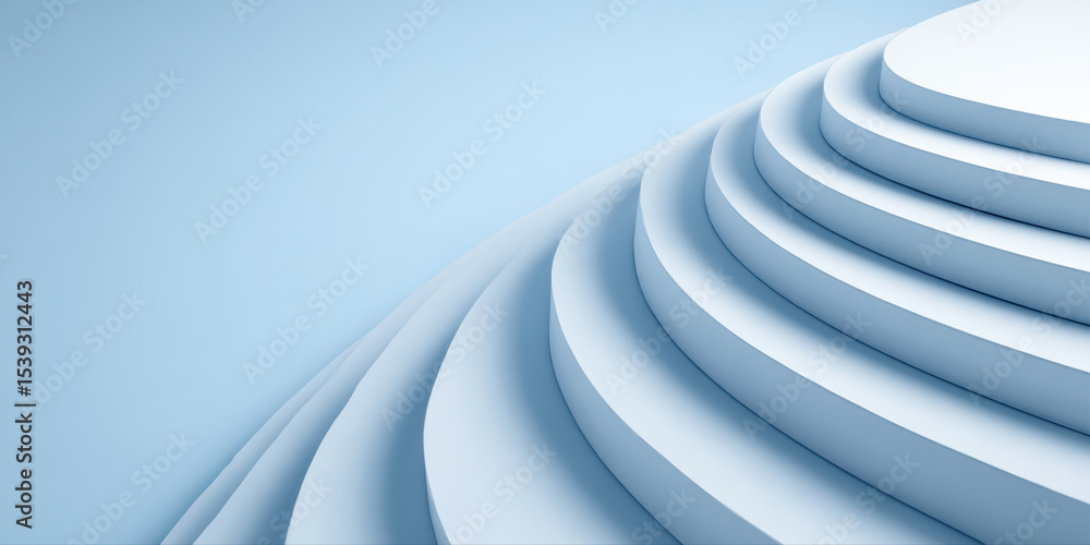 Aufkleber Light gradient skyblue background with smooth arcs creating modern abstract layered design in soft blue tones, evoking calm and simplicity