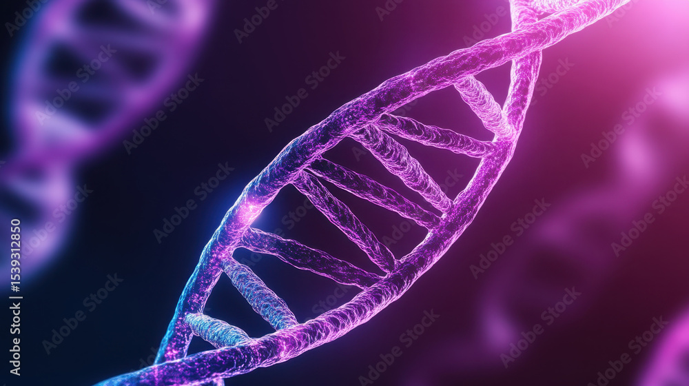 Poster dna strand genetic material molecular structure spiral helix biotechnology science background glowin