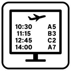 Flight information board icon with departure and arrival details for airport travel schedule and real-time status updates with transparent background
