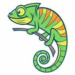 Cartoon chameleon on branch illustration