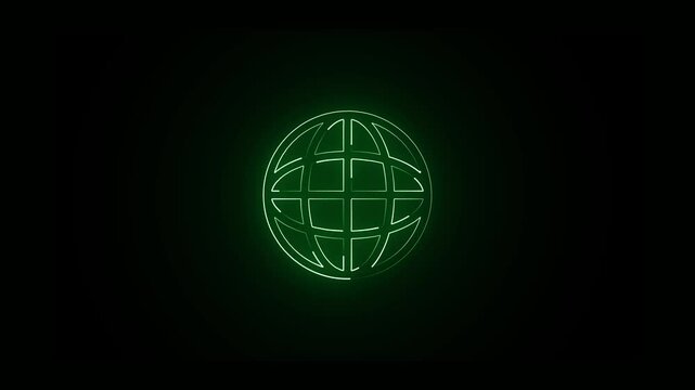 symbol Neon globe cyan icon animation plane world map neon black background. neon pictogram for a webpage. World web icon, www earth globe icons .com, internet symbol for your logo, glowing animation.