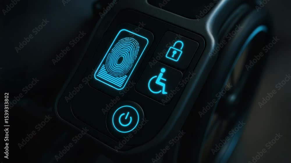 Aufkleber futuristic wheelchair control panel with fingerprint scanner, accessibility button, and power contro