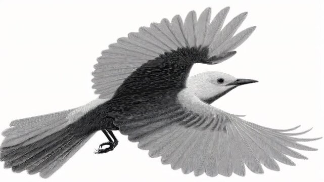 Bird in Flight: Detailed Illustration of a Mockingbird Soaring Through the Air