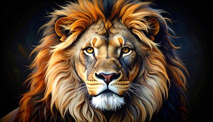 Naklejka premium Majestic Lion Portrait with Dark Background.
