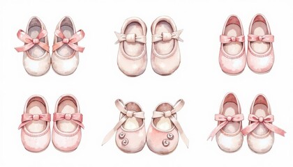 Delicate pastel-pink baby shoes with bows.