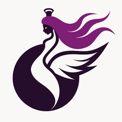 Elegant stylized woman with wings and flowing hair