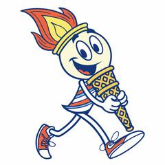 Happy mascot running with ice cream torch